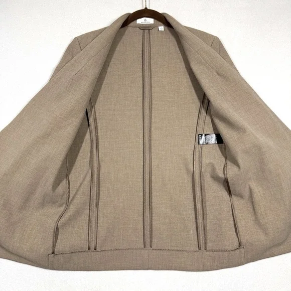 Babaton Power Blazer Womens 4 Neutral Taupe Brown Open 3/4 Ruched Sleeve Career - Picture 5 of 15